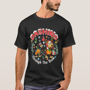 Dashing Through The Snow Slink Dog Christmas  T-Shirt