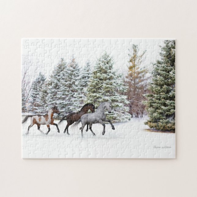 Dashing Through the Snow - Three Horses Jigsaw Puzzle (Horizontal)