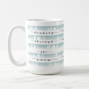 Dashing Through The Snow Watercolor Forest Stripes Coffee Mug