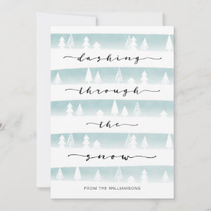 Dashing Through The Snow Watercolor Forest Stripes Holiday Card