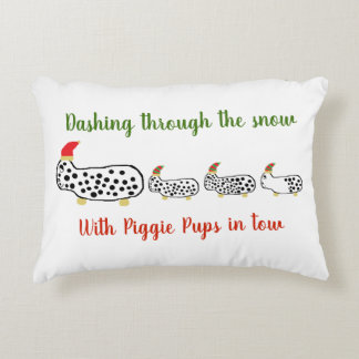 Dashing through the snow with Piggie Pups in tow Accent Pillow