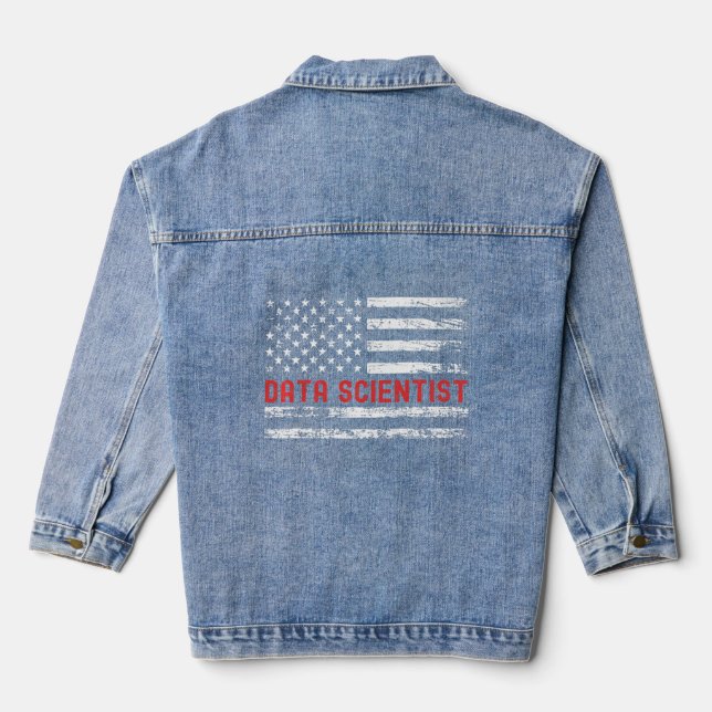 Data Scientist USA Flag Profession Retro Job Title Denim Jacket (Back)