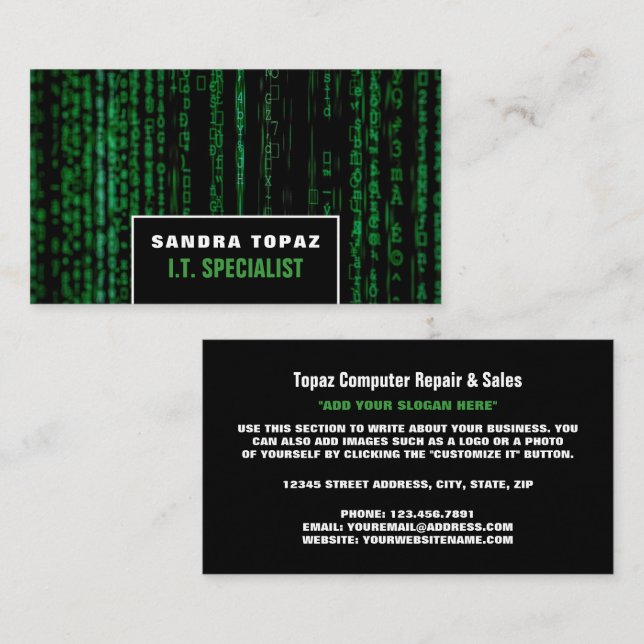 Data Screen, Information Technology, Computer Business Card (Front/Back)