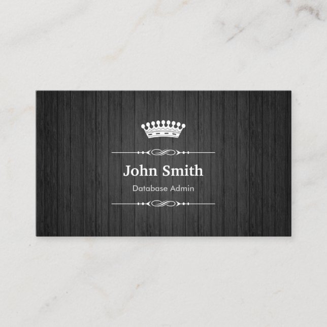 Database Admin Royal Black Wood Grain Business Card (Front)