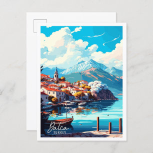 Datca Turkey vintage travel illustration Postcard