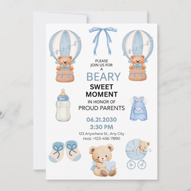 DATE BABY BOY BEAR BLUE/WHITE BABY SHOWER SAVE THE  (Devant)
