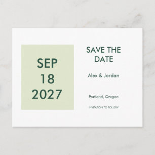 Date Block Green Wedding Save the Date Postcard