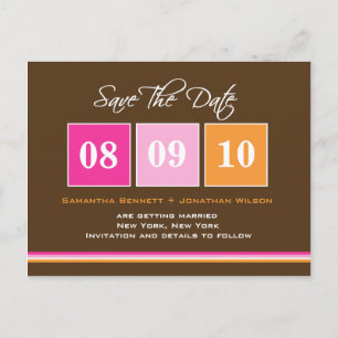 Date Blocks - Pink Orange Announcement Postcard