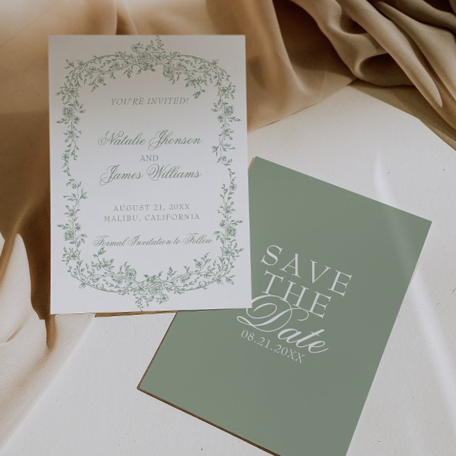 Date Boho Sage Green Floral Botanical Wedding Save The  (Créateur téléchargé)
