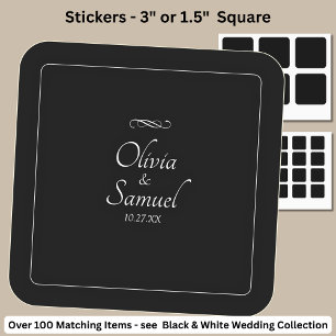 Date + Bride, Groom Names Black White Infinity Square Sticker