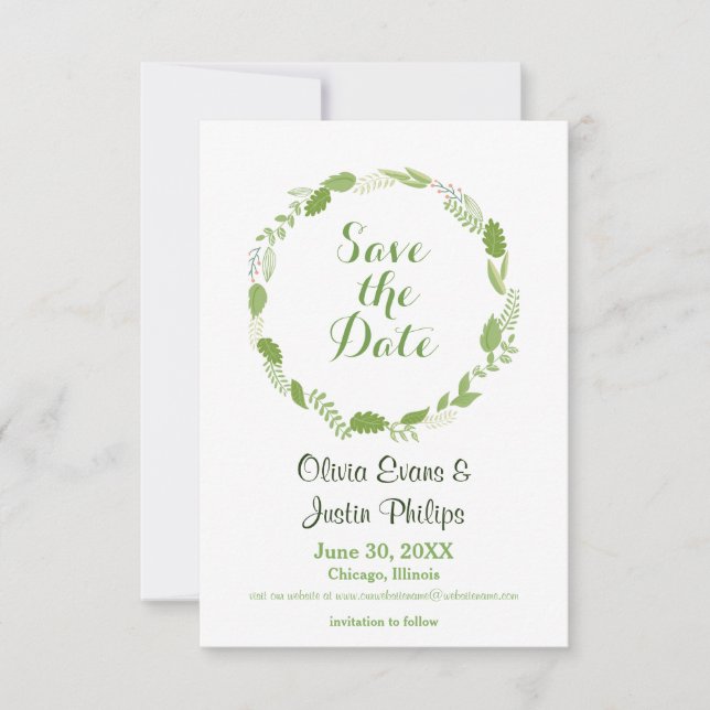 Date Couronne de feuilles vertes Chevron - 3x5 Save the (Devant)