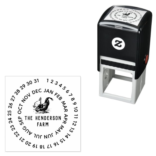 Date & Farm Name Personalized Chicken Egg Self-inking Stamp (In Situ)