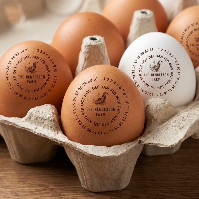 Date & Farm Name Personalized Chicken Egg Self-inking Stamp (Creator Uploaded)