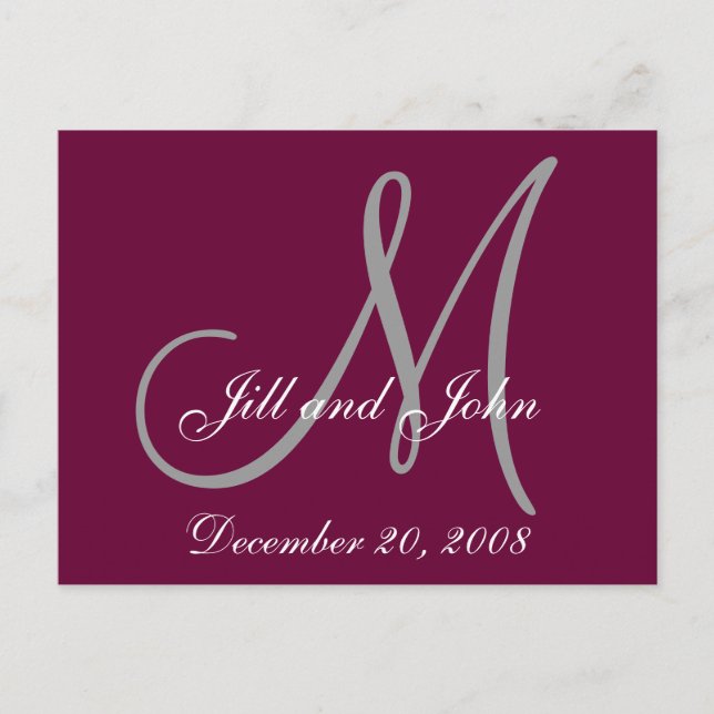 Date, First Names and Initial Monogram Postcard (Front)