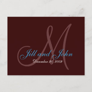 Date, First Names and Monogram Teal and Brown Card