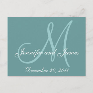 Date, First Names & Initial Monogram Blue Postcard