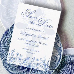 Date Fleurs sauvages bleues mariage religieux save the