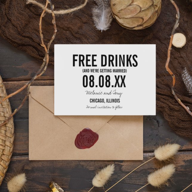 Date Funny Free Drinks Photo Horizontal Save the Dates (Créateur téléchargé)