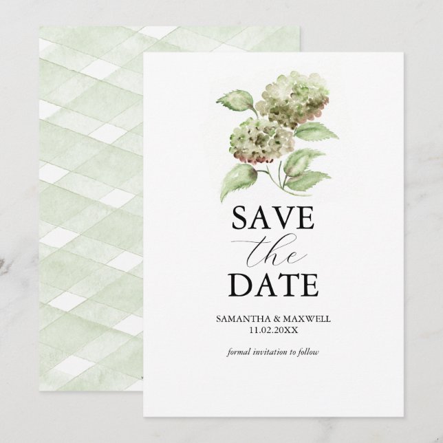Date Green Hydrangea Wedding Save The Dates (Devant / Derrière)