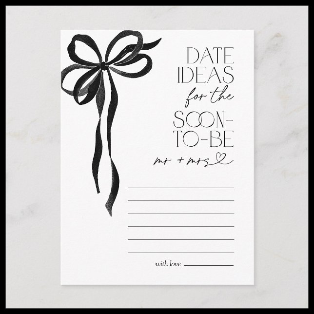 Date Ideas Black Bow Bridal Shower Game Postcard (Creator Uploaded)