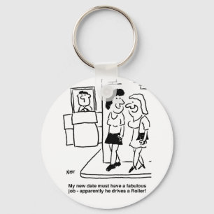 Date is Driving a Road Roller Cartoon Keychain