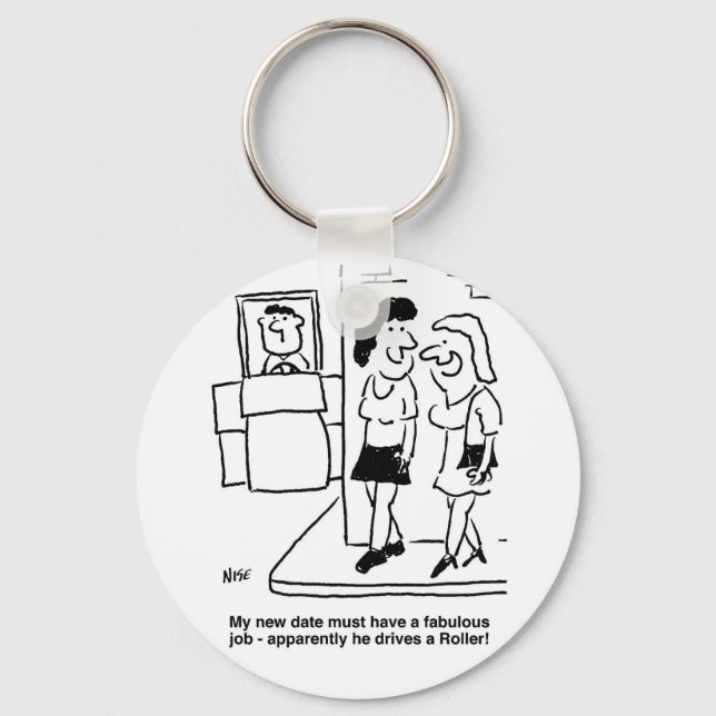 Date is Driving a Road Roller Cartoon Keychain (Front)