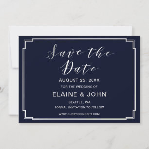 Date Mariage Argenté Classique Navy save the dates