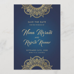 Date Mariage indien, Save the Date, Bleu et or