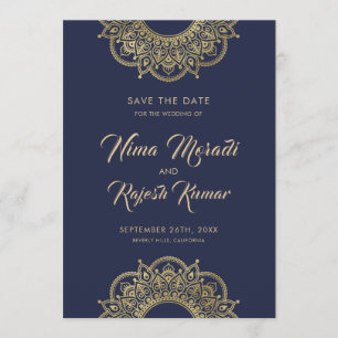Date Mariage indien, Save the Date, Bleu et or