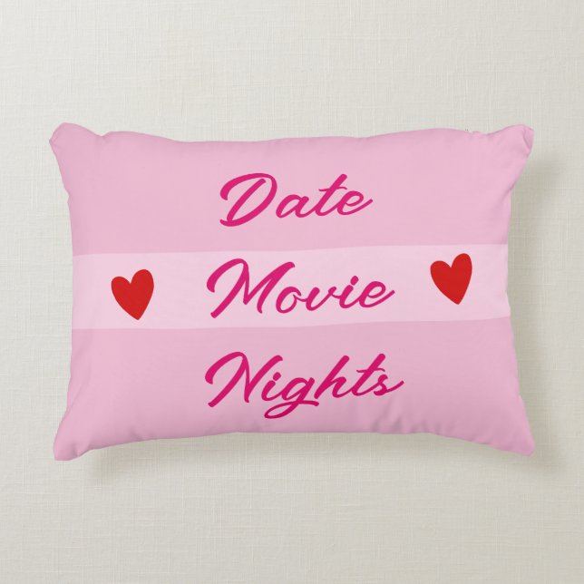 Date Movie Nights Typography Girly Pink Accent Pillow (Front)