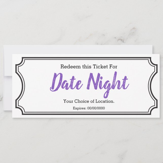Date Night Gift Ticket Editable Text Purple (Front)