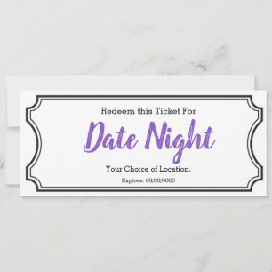 Date Night Gift Ticket Editable Text Purple
