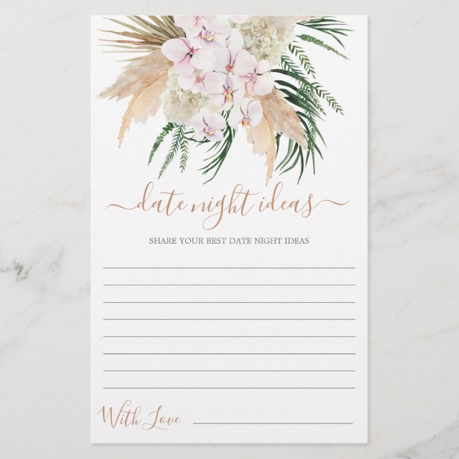 Date Night ideas bridal shower card (Front)