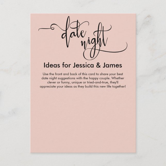 Date Night Ideas Elegant Blush Pink Advice Card (Front)