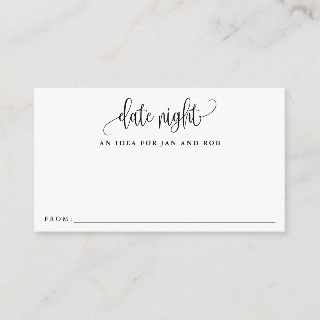 Date Night Ideas, Minimalist Calligraphy Cards (Front)