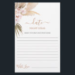 Date Night ideas pampas grass bridal shower card<br><div class="desc">Pampas Grass Boho chic date night ideas bridal shower game card</div>