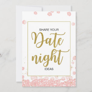 Date Night Ideas Sign   Pink and Gold Bridal Showe Advice Card