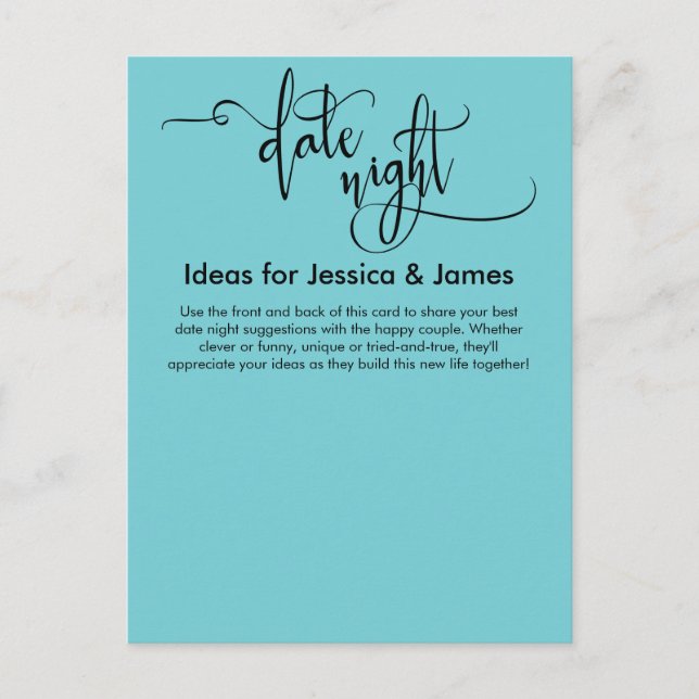 Date Night Ideas Turquoise Advice Card (Front)