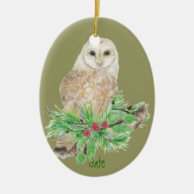 Date personnalisée Ornement de la Chouette de Noël (Devant)