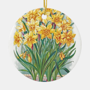 date rsvp flowers daffodil yellow vintage ceramic ornament