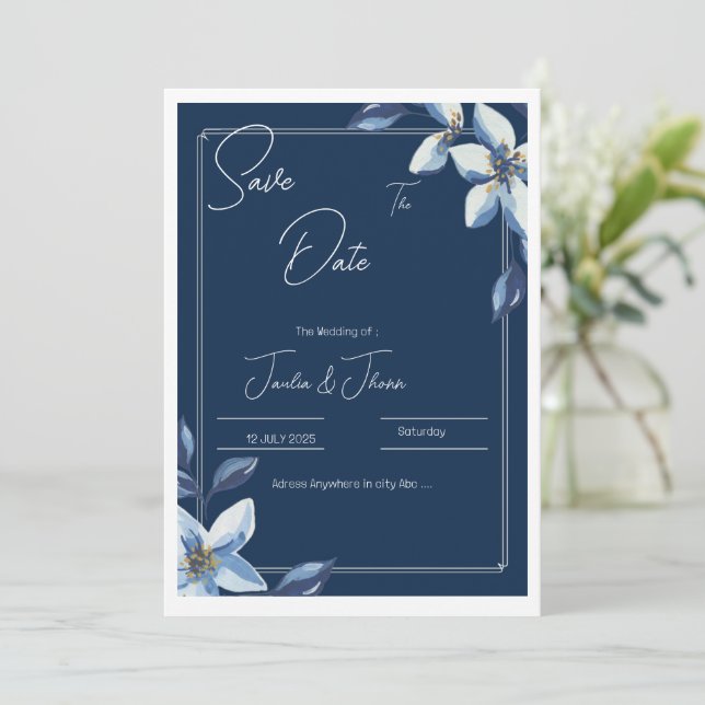 Date Victorian Bleu Fleur Dusty Blue Mariage Save The  (Debout devant)