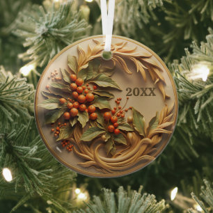 Dated Christmas Holly Berry Ornament