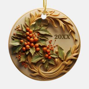 Dated Christmas Holly Berry Ornament
