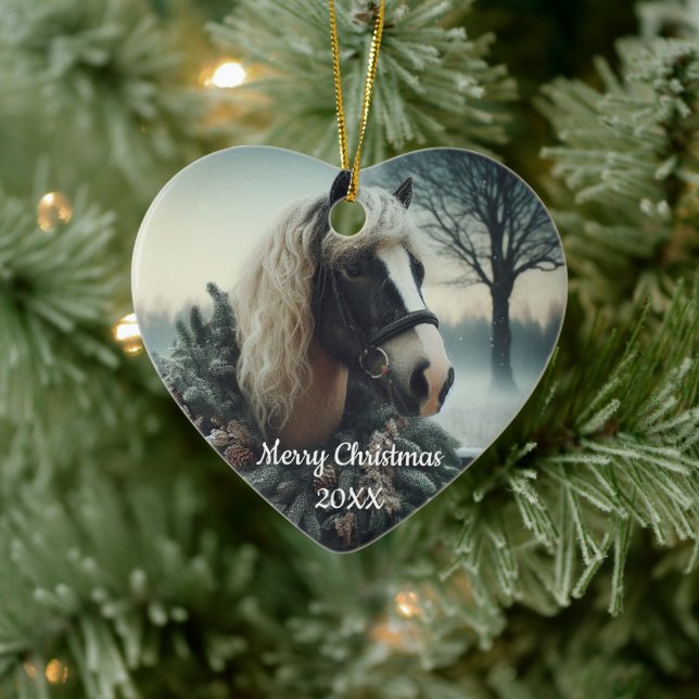 Dated Christmas Horse Love Art Ceramic Ornament (Tree)