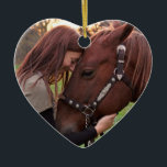 Dated Christmas Horse Lover Custom Photo Heart Ceramic Ornament<br><div class="desc">Create a personalized heart shape ornament with a photo of your horse on one side, your names and year on the back of this dated custom heart shaped ceramic ornament with "Merry Christmas" message in white and grey, perfect for the horse owner, lover, or caretaker or as part of a...</div>