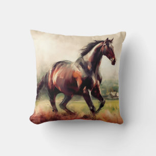 Dated Christmas Running Brown Horse Throw Pillow