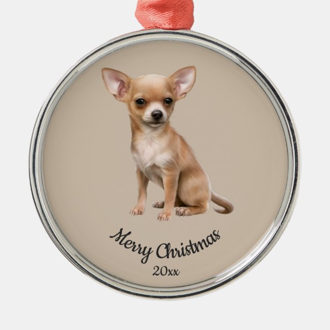 Dated Custom Photo Christmas Chihuahua  Dog pet  Metal Ornament (Front)