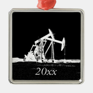 Dated Dual Oil Well Pumping Unit Metal Ornament