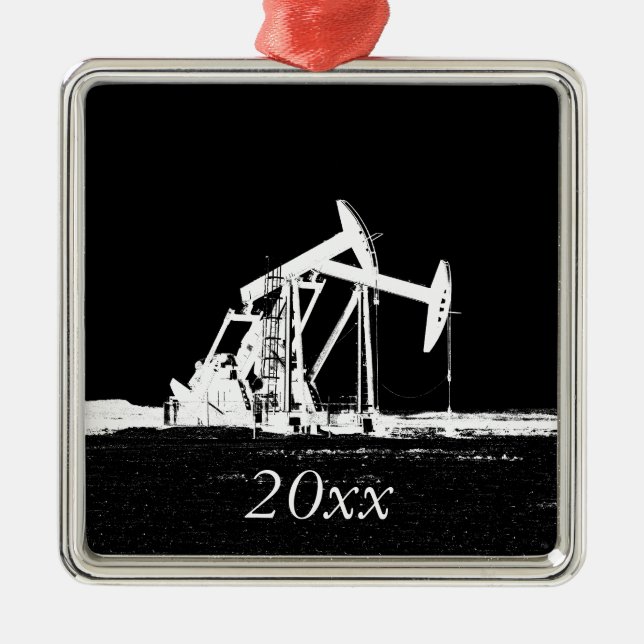 Dated Dual Oil Well Pumping Unit Metal Ornament (Front)