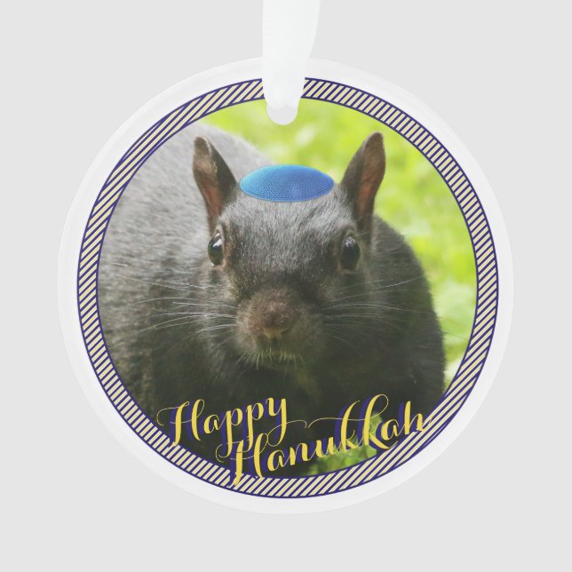 Dated • Happy Hanukkah • Funny Jewish Squirrel Ornament (Front)